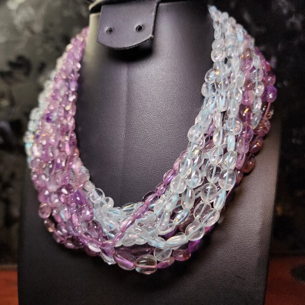 Vtg Amethyst Aquamarine Gemstone Necklace Purple Blue 14 Multistrand 16" - Picture 3 of 9